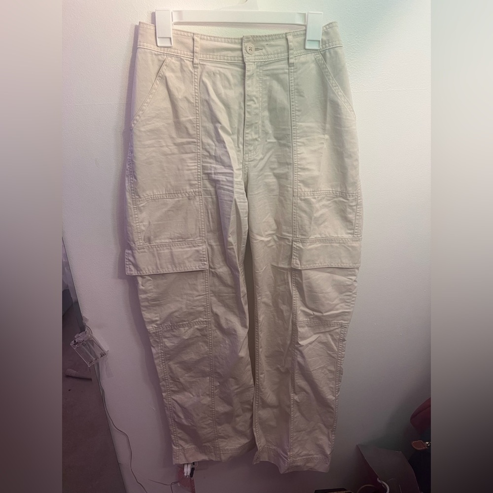 Cream High Rise Cargos